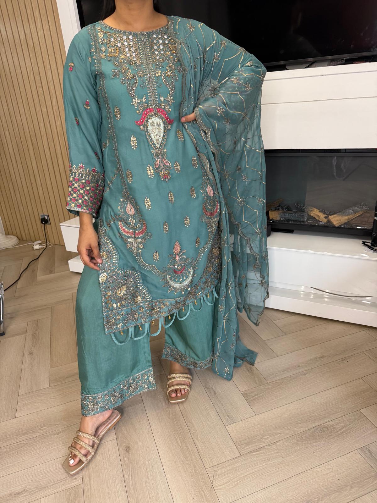 Atiqa Chiffon 3PC Suit With Organza Duppata