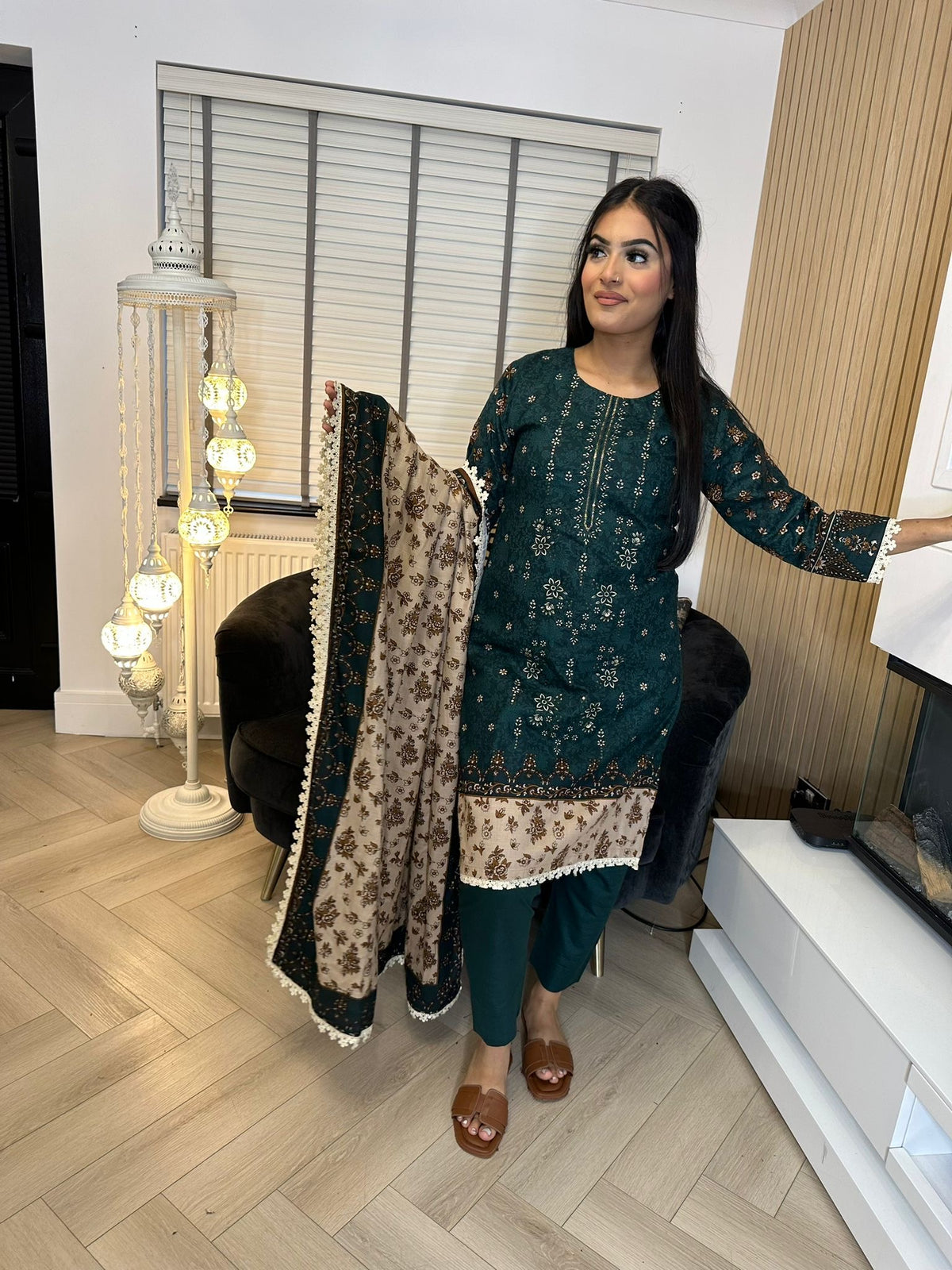 Safina Khaddar 3PC- Dark Green