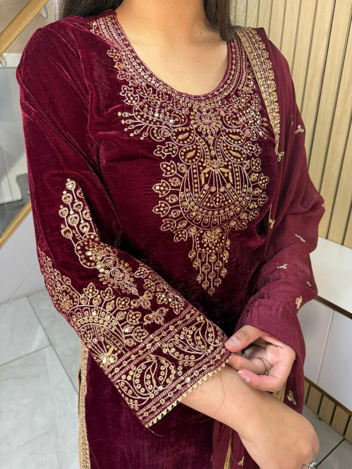 Gulal 3pc Embroidered Velvet Suit With Silk Dupatta