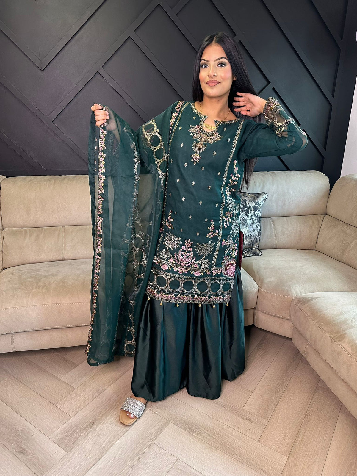 Diya Gharara - Dark Green