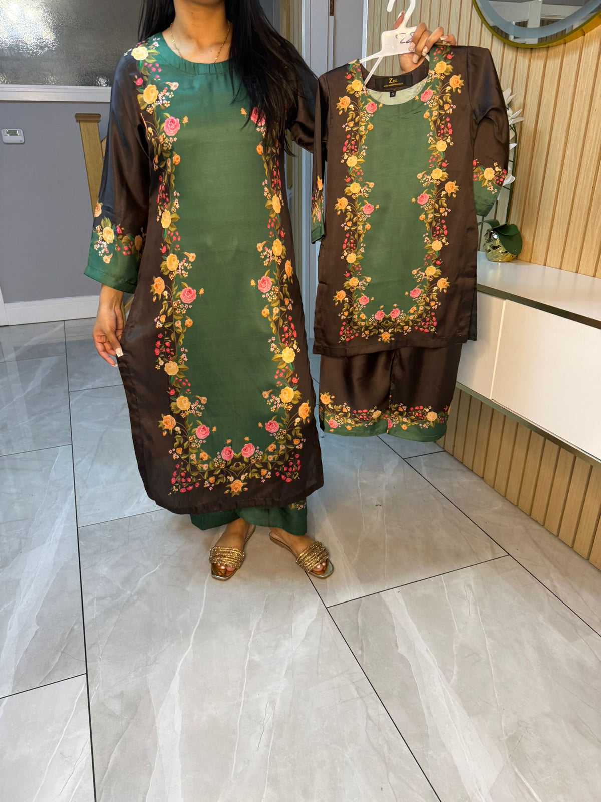 Shamila 2pc Silk Mother and Daughter Co-ord D1-F