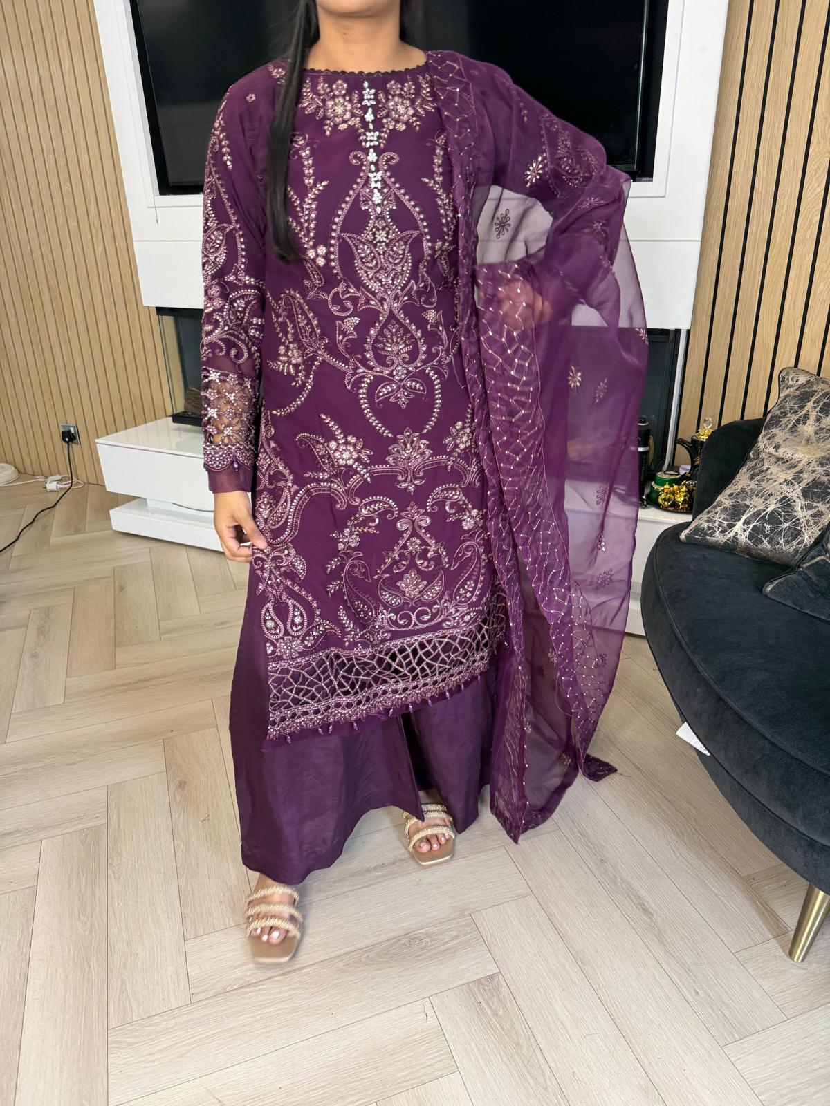 Atiqa Chiffon 3PC Suit With Organza Duppata