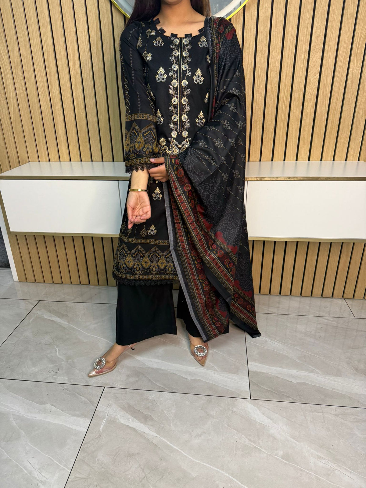 Arfa 3pc Dhannak suit with Shawl
