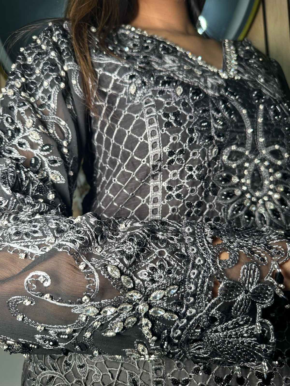 Aila 3pc Fancy Embellished Suit - Dark Grey U3-G2