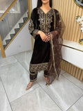 Lisha 3pc Button Velvet Suit With Net Dupatta U3-B1