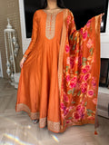 Hasina 2pc Indian Silk Dress & Floral Dupatta - 54” Length - U2-D2