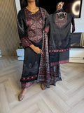 Raheefa 3pc Silk Mother and Daughter With Ajrak Printed Dupatta D1-B