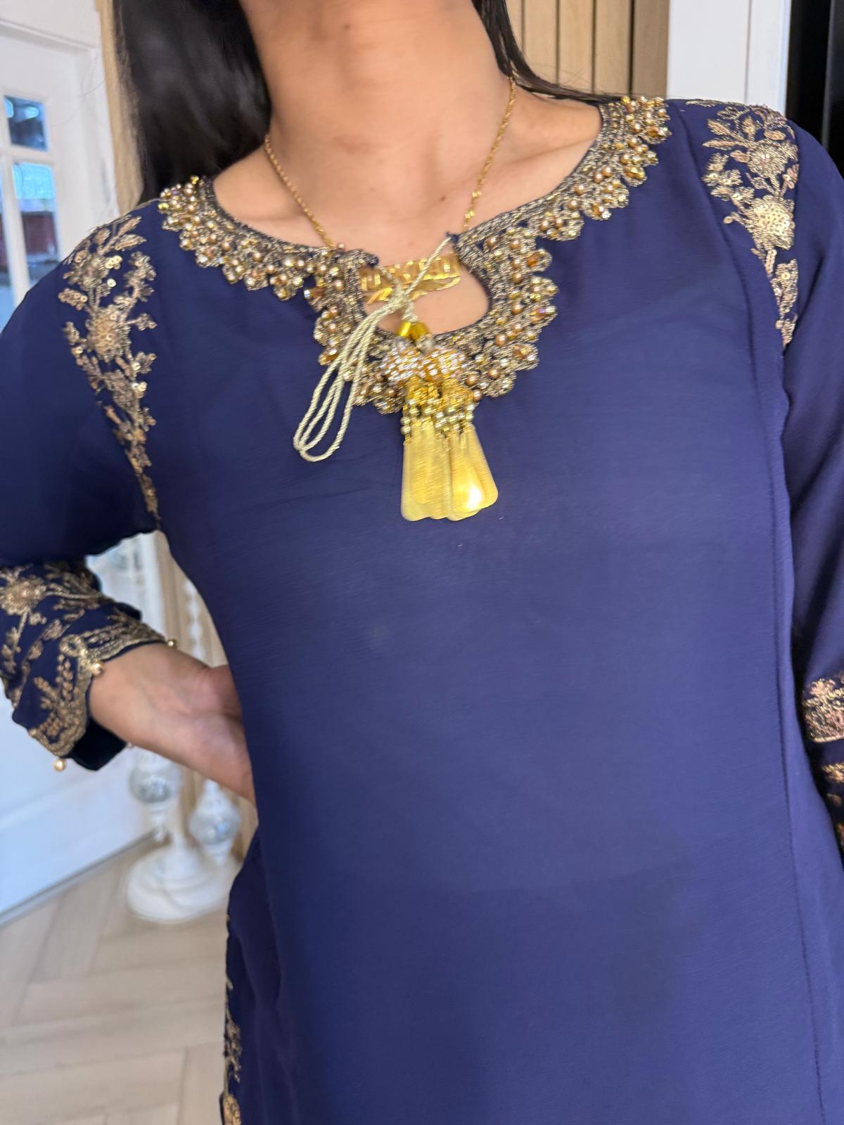 Kaynaat 3pc Chiffon Suit With Gharara