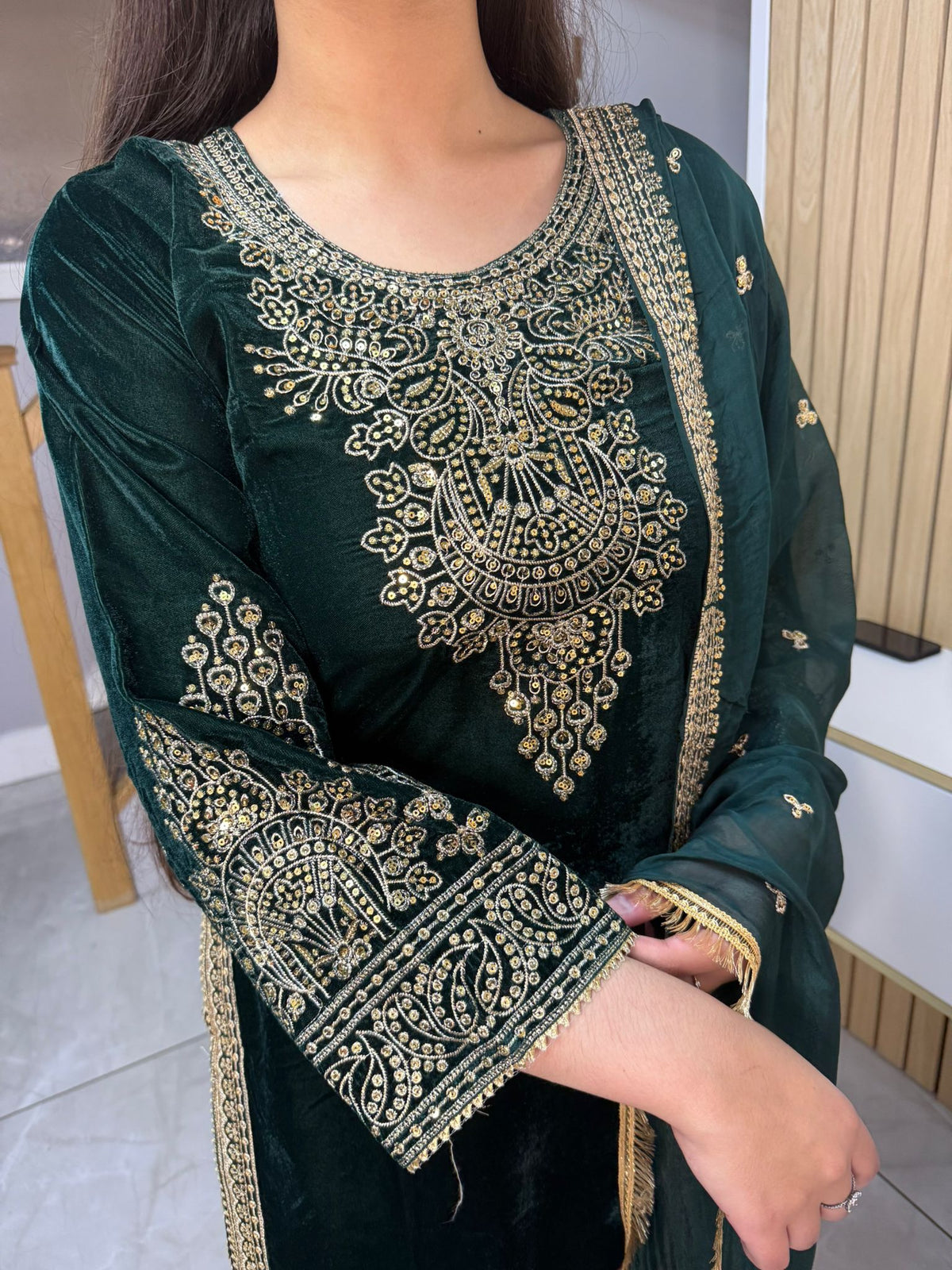 Gulal 3pc Embroidered Velvet Suit With Silk Dupatta