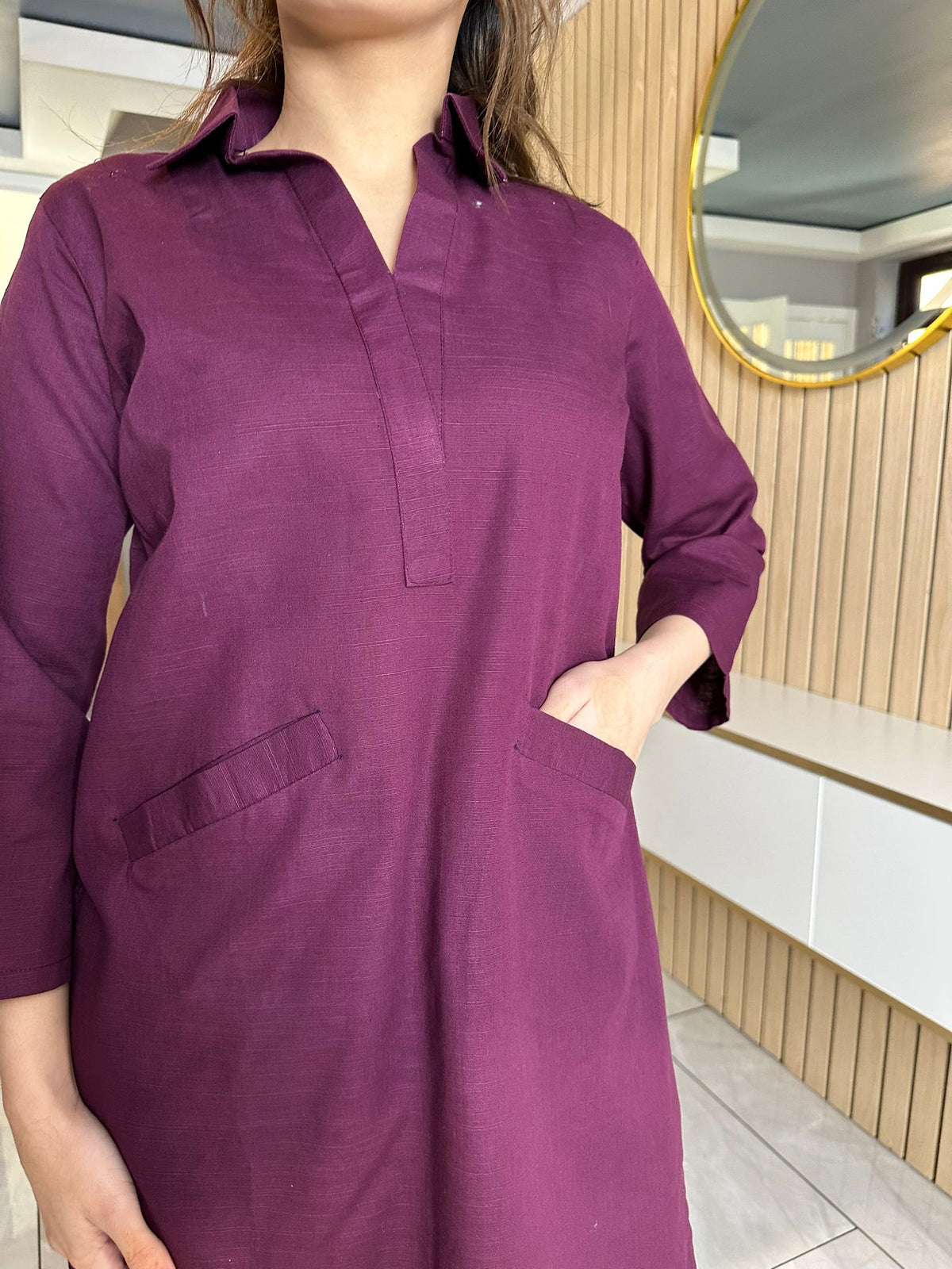 Mira Pocket Khaddar Co-ord - Maroon