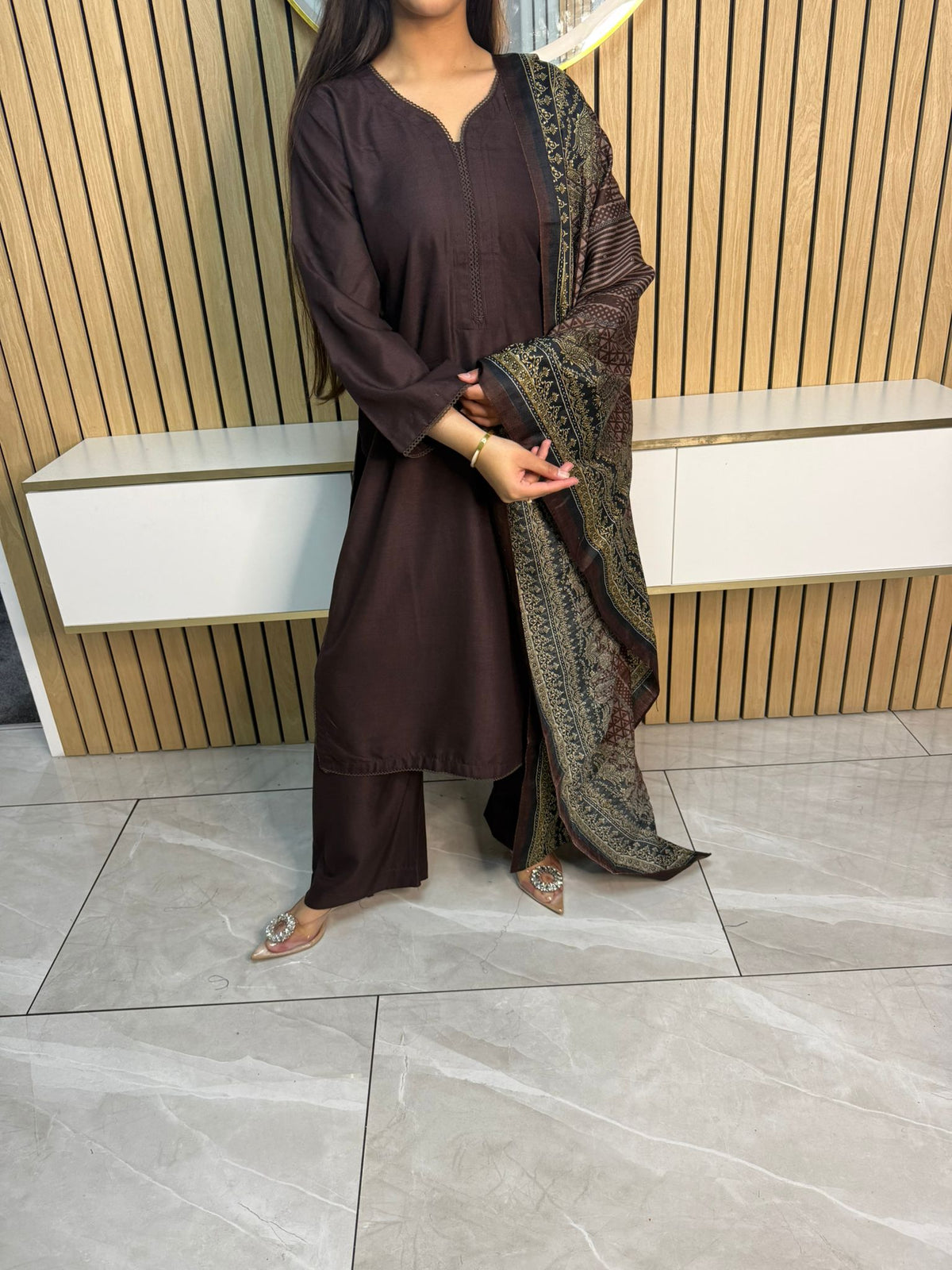 Haya 3pc Dhannak suit with Wool Shawl aww