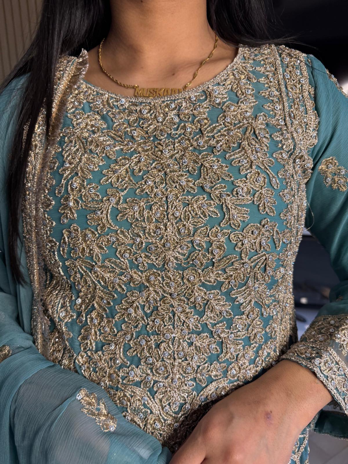 Manisba 3pc Mother & Daughter chiffon Suit With Plazzo