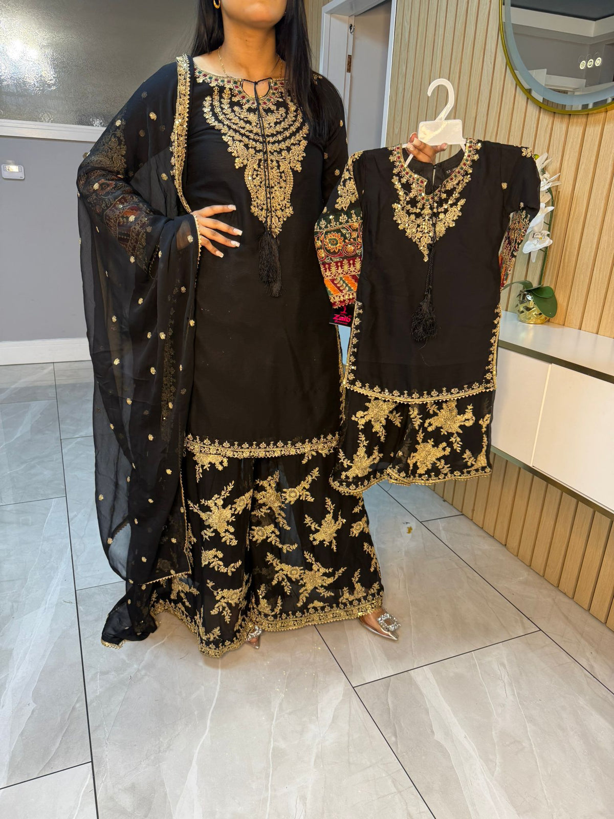 Nain Tara  3pc Mother & Daughter chiffon Suit With Plazzo