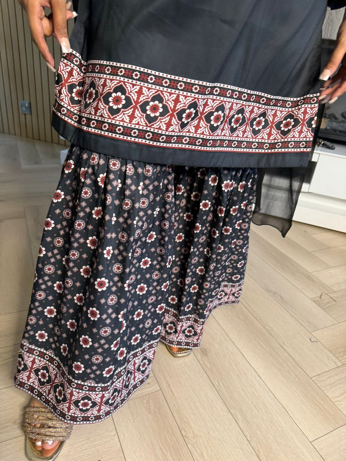 Ajrak Gharara Suit with Chiffon Dupatta