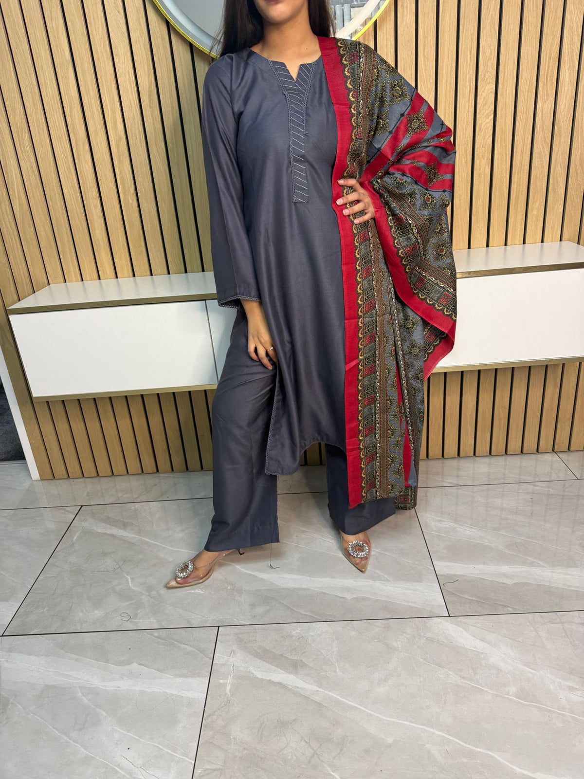 Haya 3pc Dhannak suit with Wool Shawl aww
