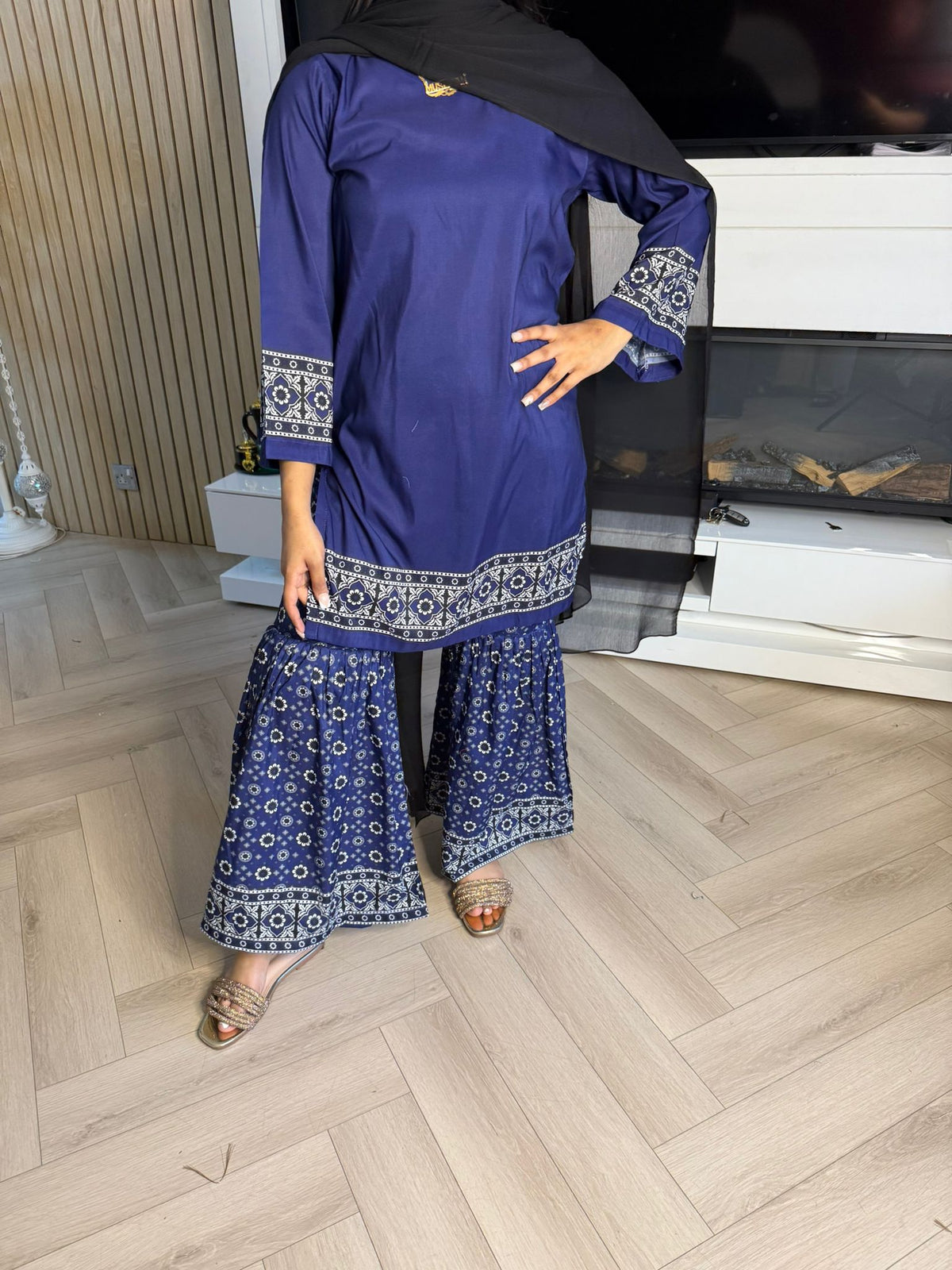 Ajrak Gharara Suit with Chiffon Dupatta