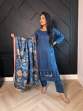 Dhanak Floral Shawl - Blue U3-C1