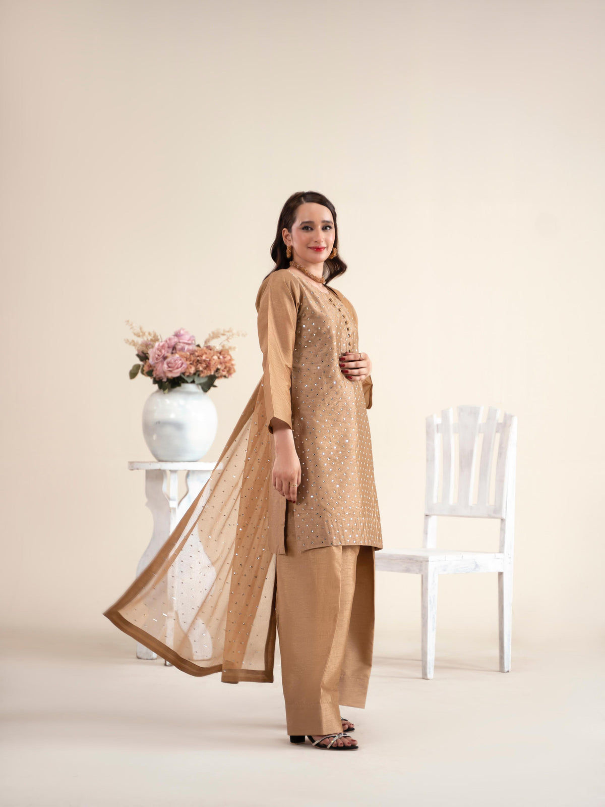 Chaandni Luxury 3pc Raw Silk Suits with Organza Scarf