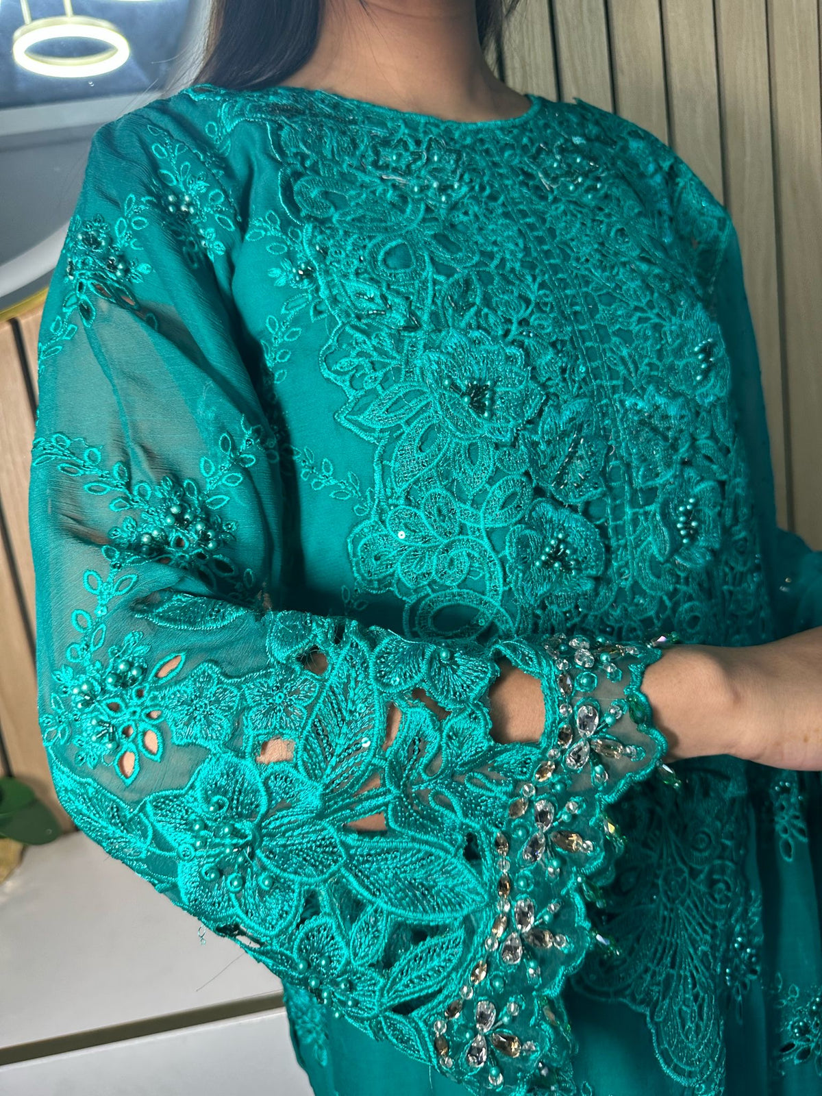 Aila 3pc Facy Embellished Suit - Jade