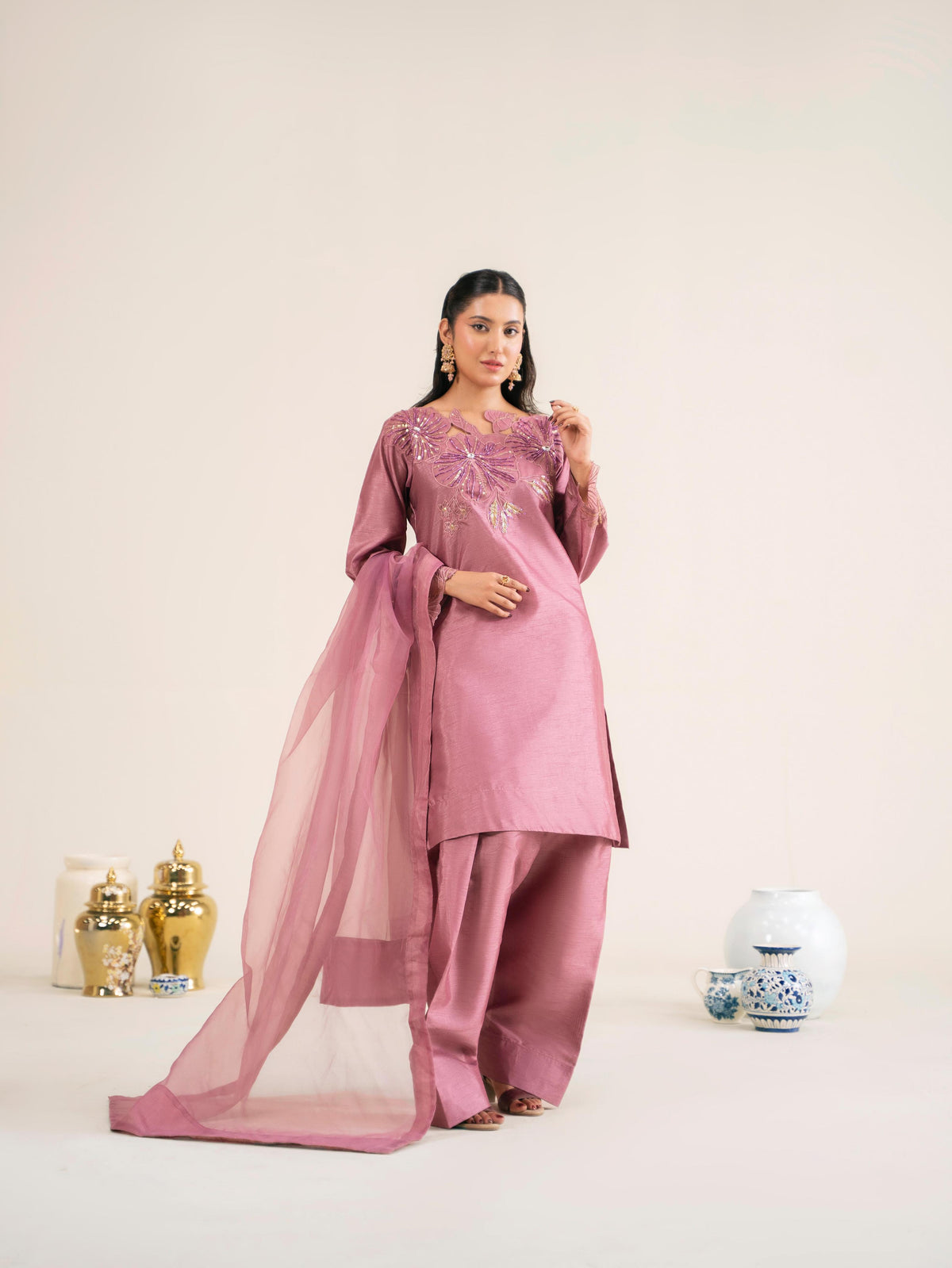 Chaandni Luxury 3pc Raw Silk Suits with Organza Scarf