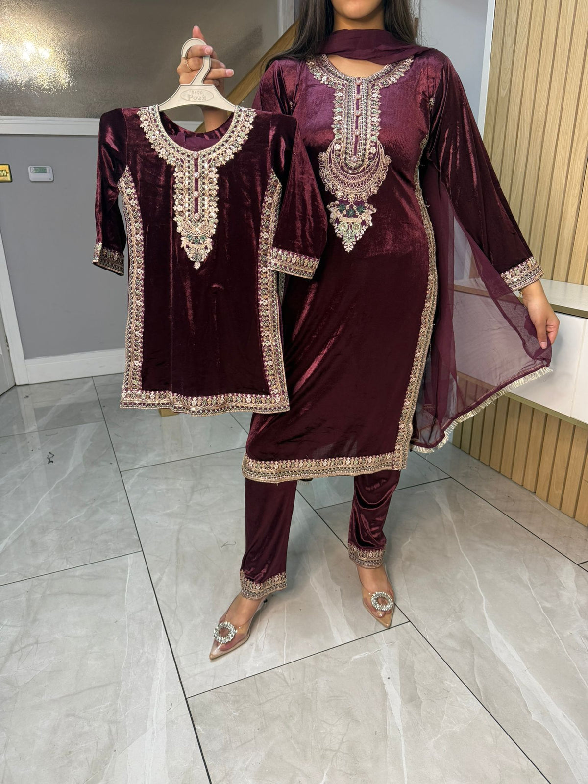 Saher Velvet 3pc Mother & Daughter Suits