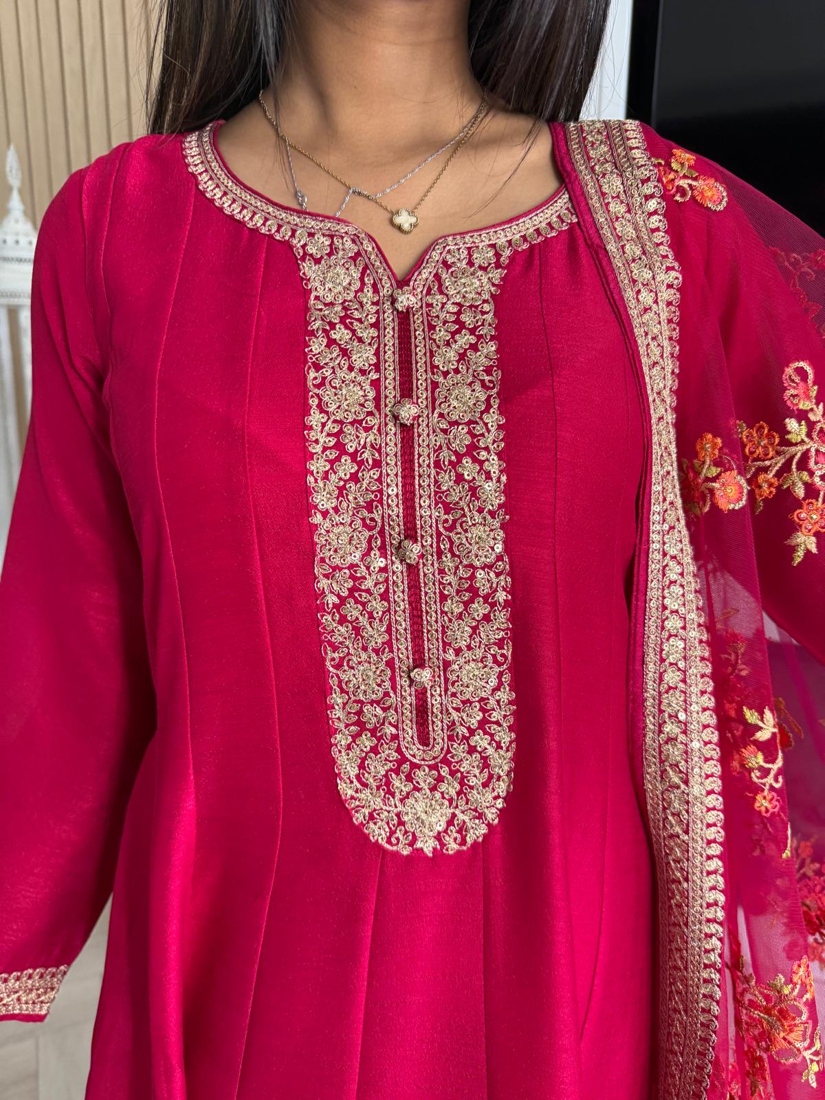 Zoha 2pc Indian Silk Dress with Net Dupatta 53” length