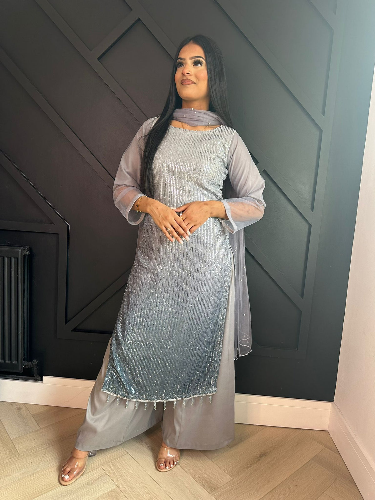 Rangz Sequin Suit  - Grey-Blue U2-D5