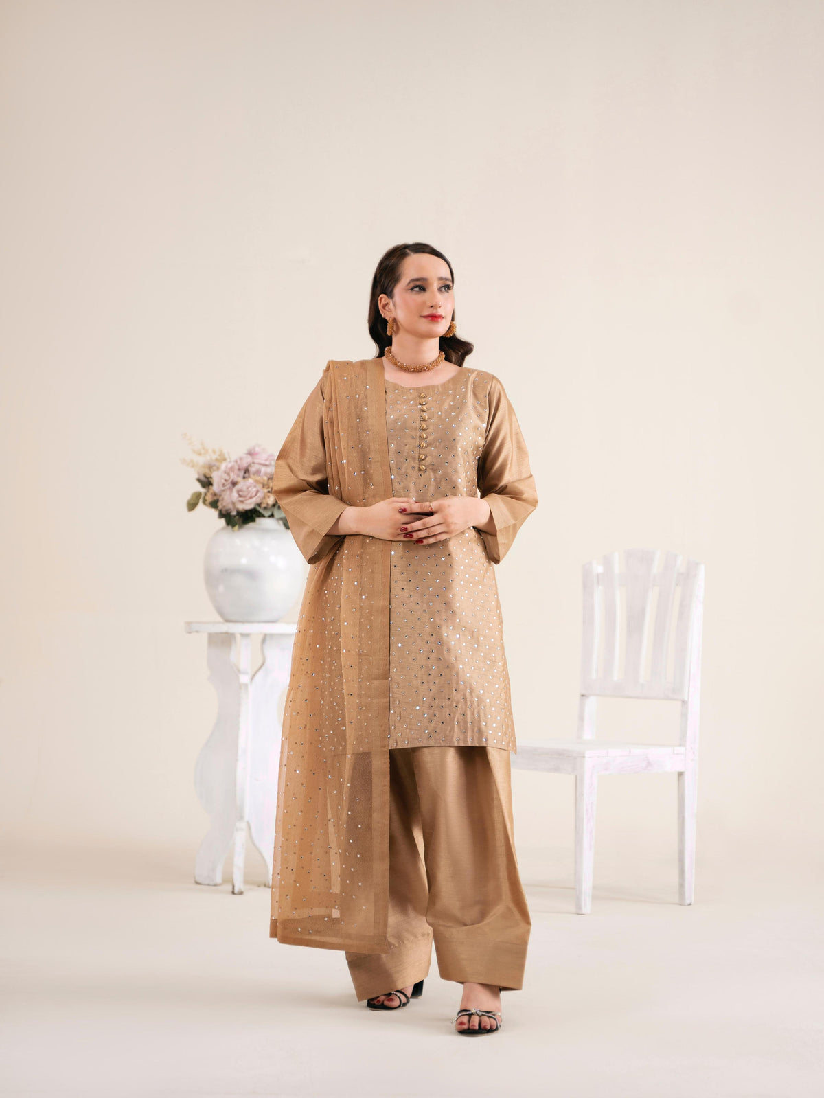 Chaandni Luxury 3pc Raw Silk Suits with Organza Scarf