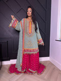 Karma Bridal - Mint and Pink Trail Gharara