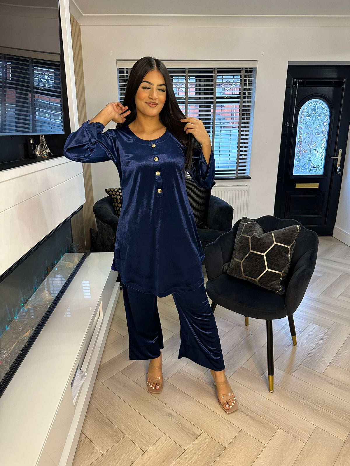 Velvet Button 2Pc - Navy