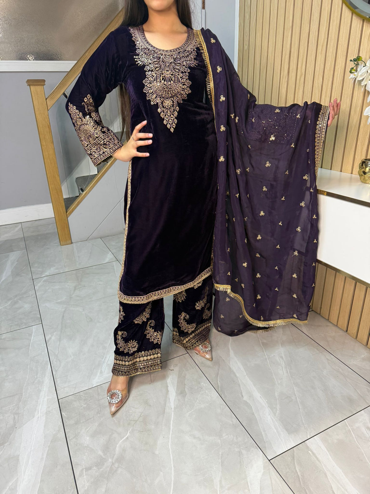 Gulal 3pc Embroidered Velvet Suit With Silk Dupatta