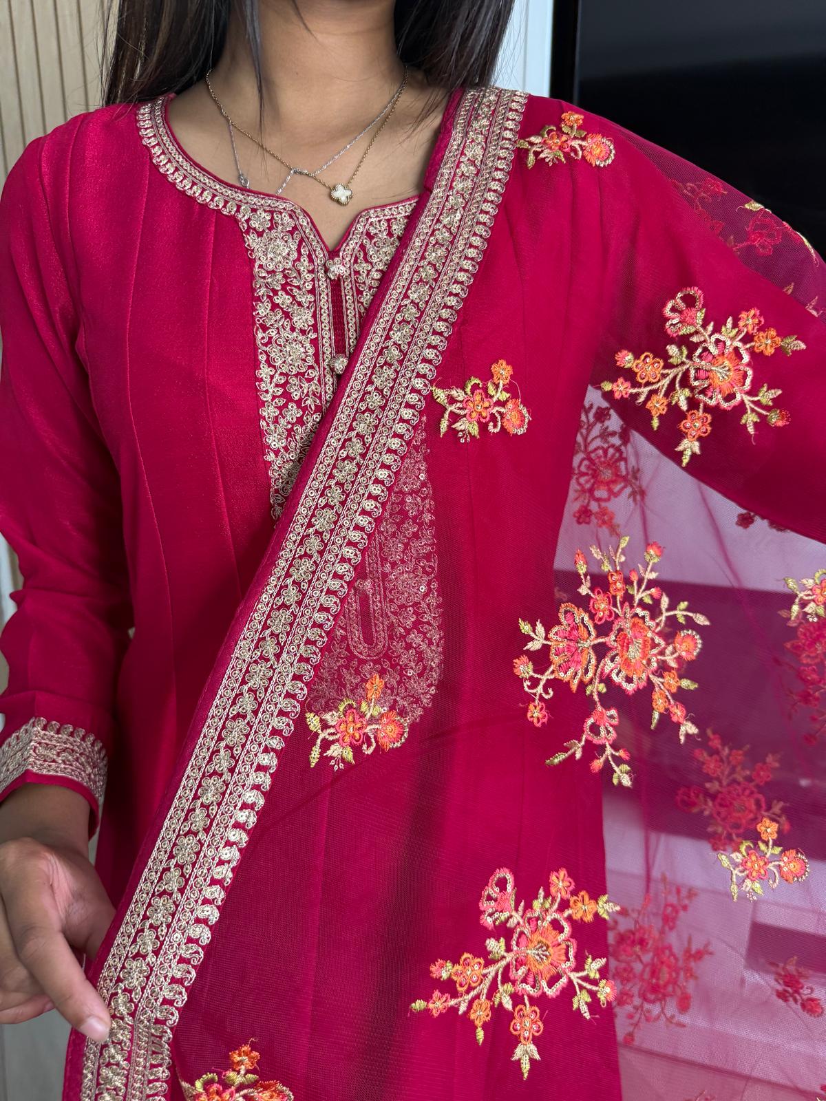 Zoha 2pc Indian Silk Dress with Net Dupatta 53” length