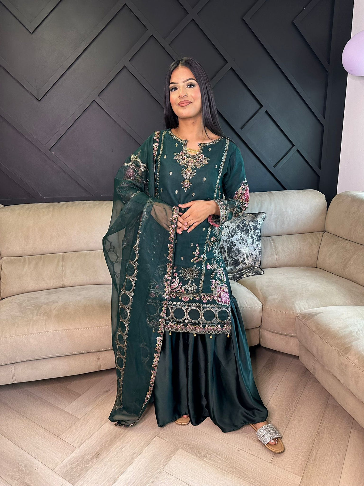 Diya Gharara - Dark Green