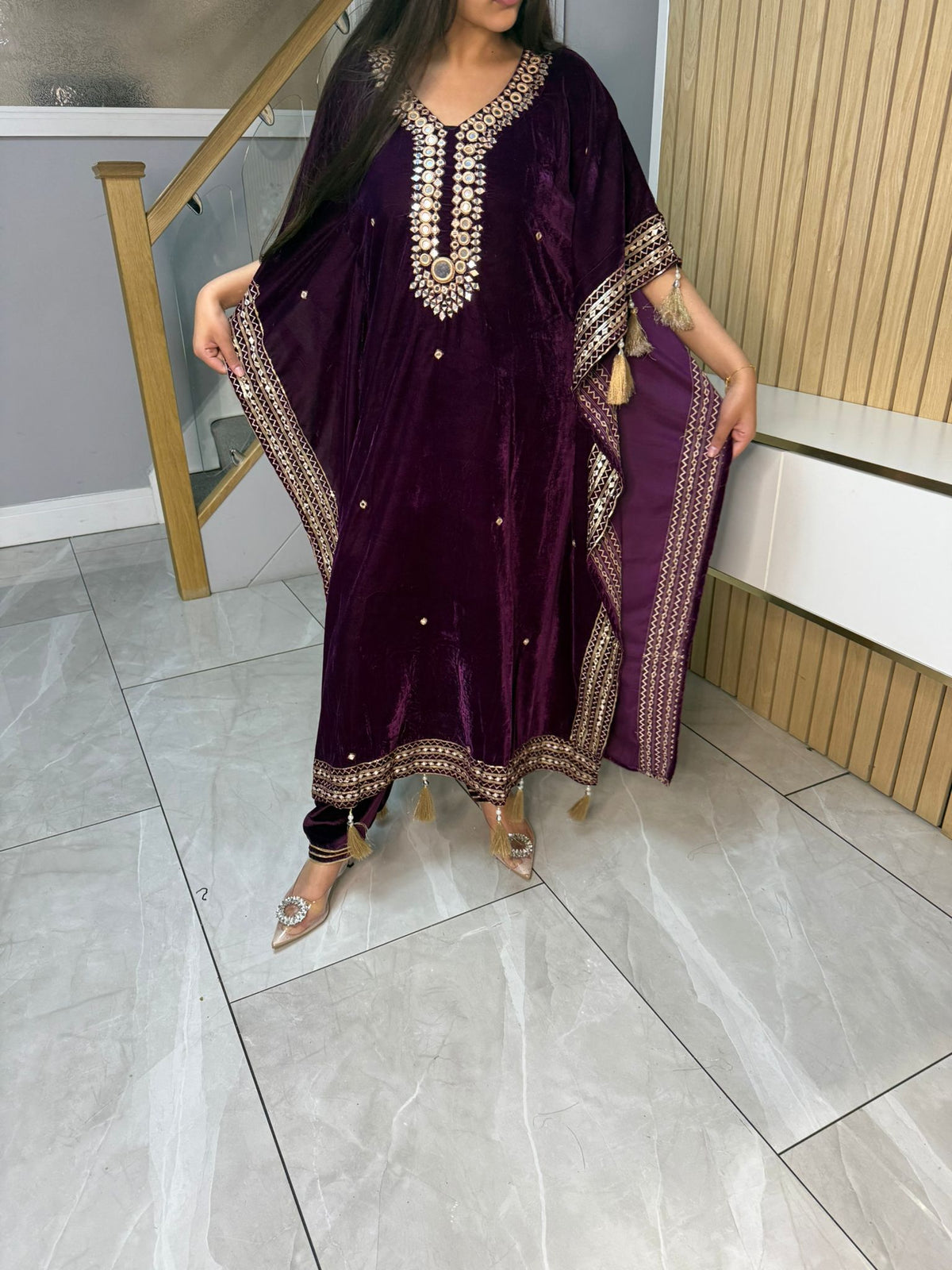 Mirror Velvet 2pc Kaftaan with Matching Trouser