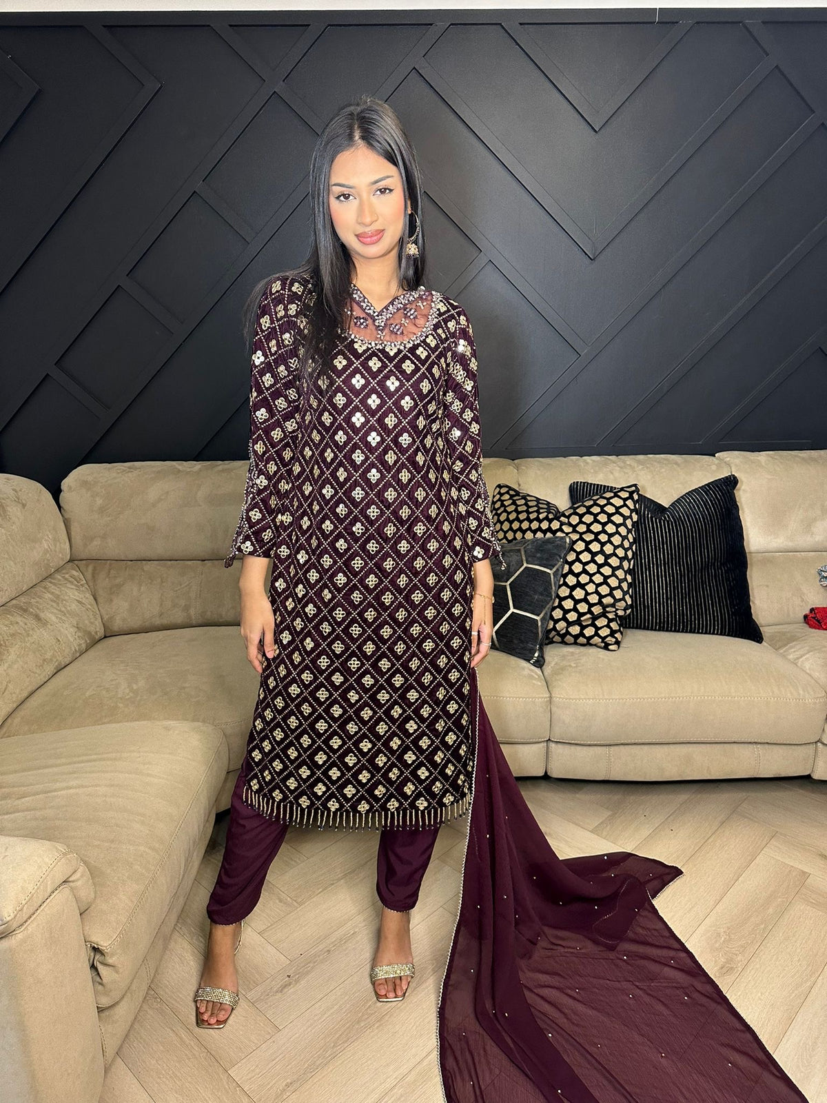 Keisha 3pc Luxury Velvet Embroidered Suit With Chiffon Duppatta D2-H1/3