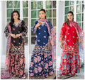 Parizay Floral 3pc Lawn Suits with wide Sharara