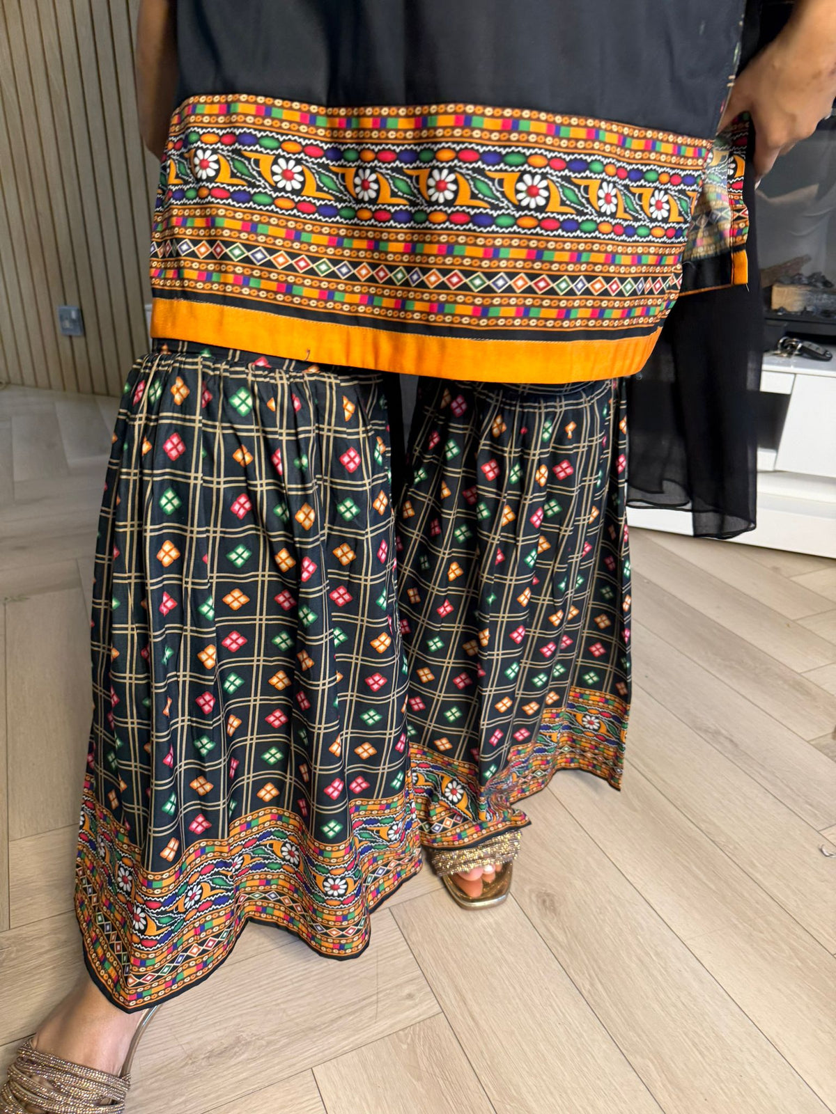 Ajrak Gharara Suit with Chiffon Dupatta