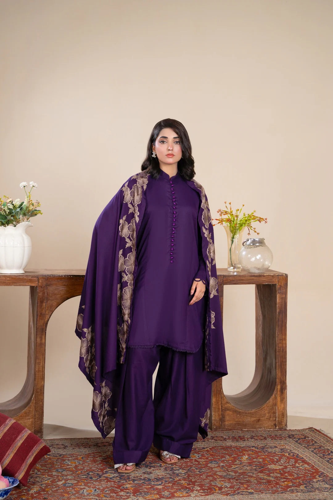 Noor Zahra 3pc Dhannak Suit With Embroidered Shawl