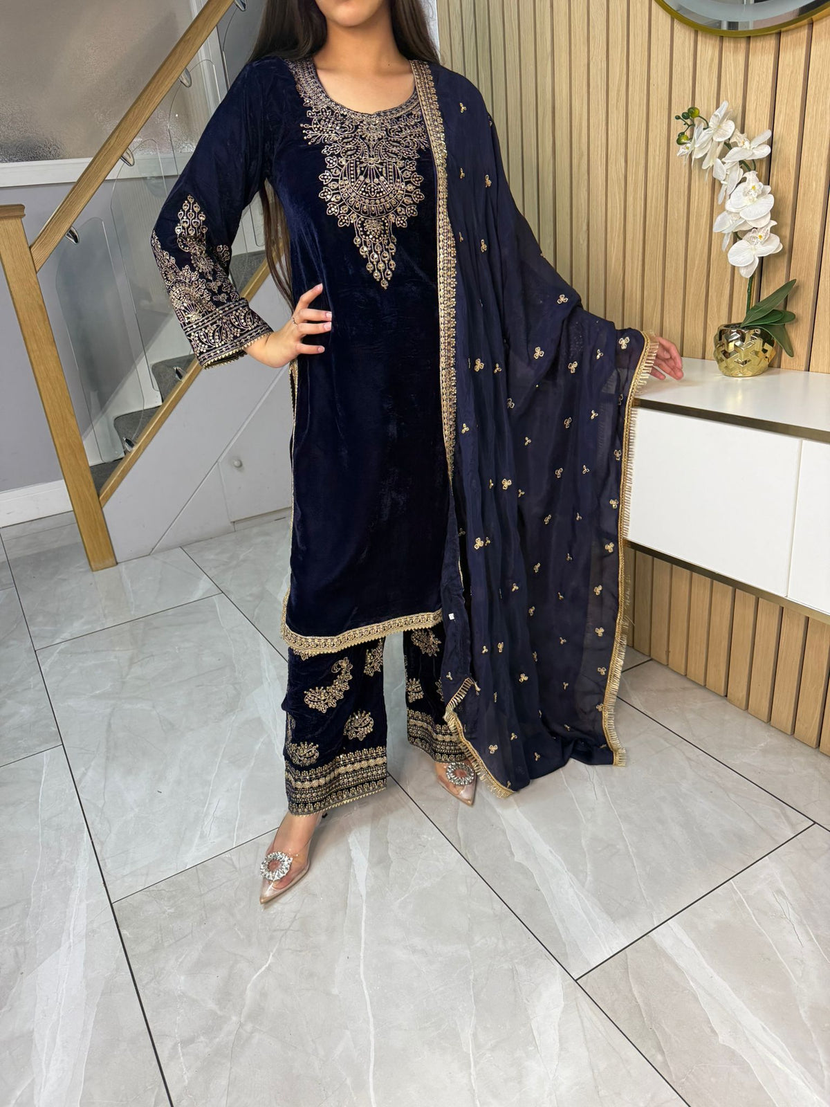 Gulal 3pc Embroidered Velvet Suit With Silk Dupatta