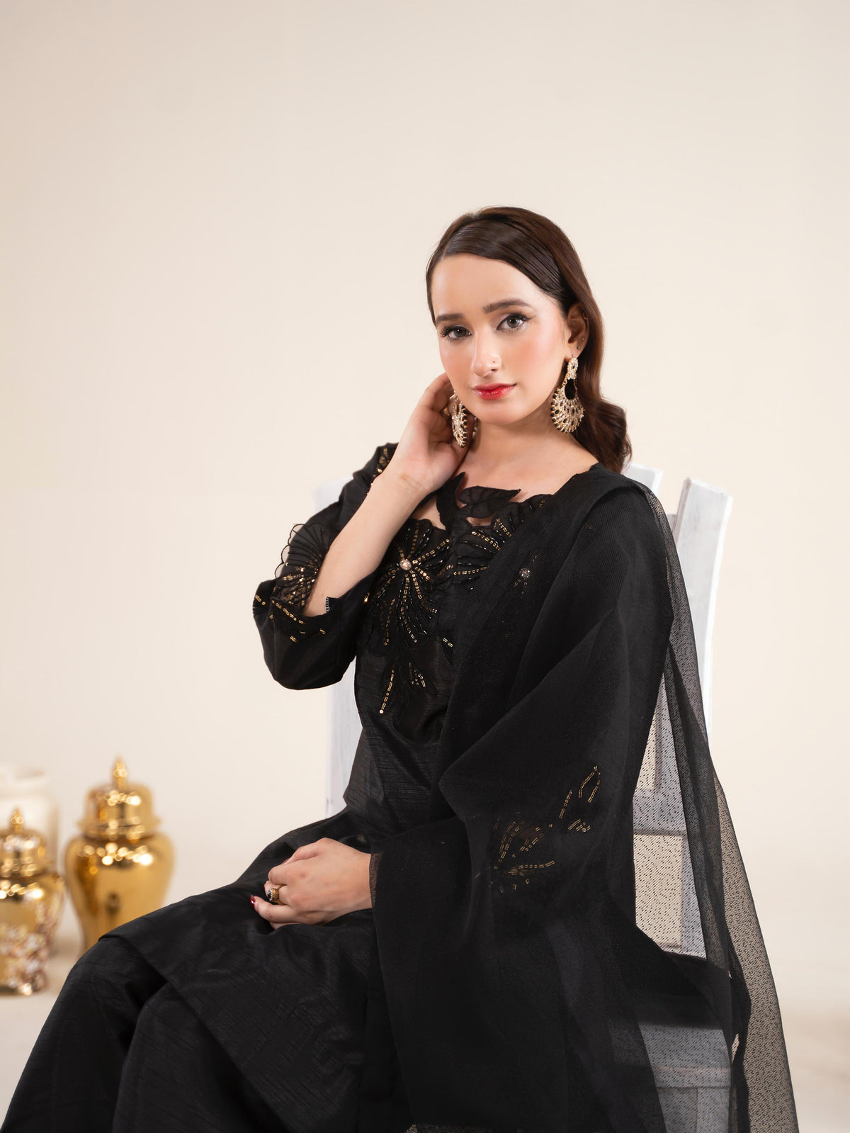 Chaandni Luxury 3pc Raw Silk Suits with Organza Scarf