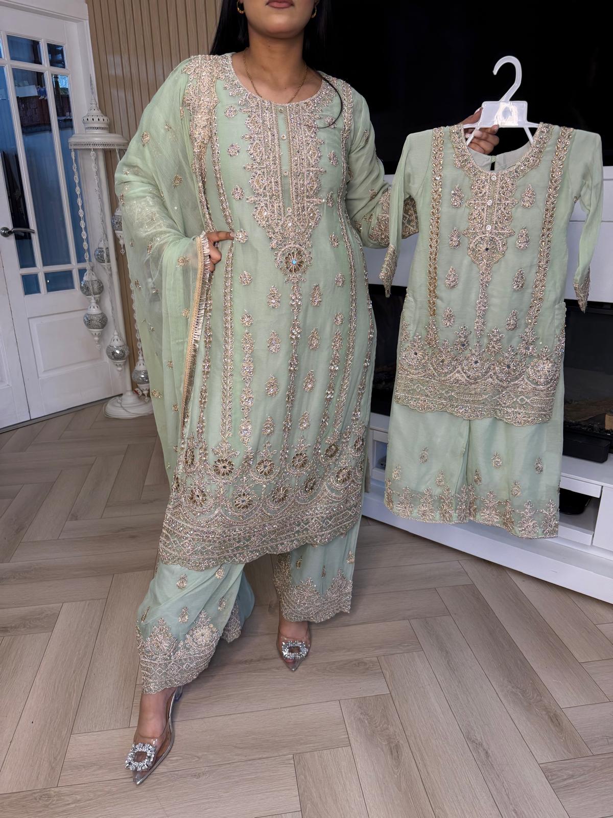 Thaira 3pc Mother & Daughter chiffon Suit With Plazzos U3-D4