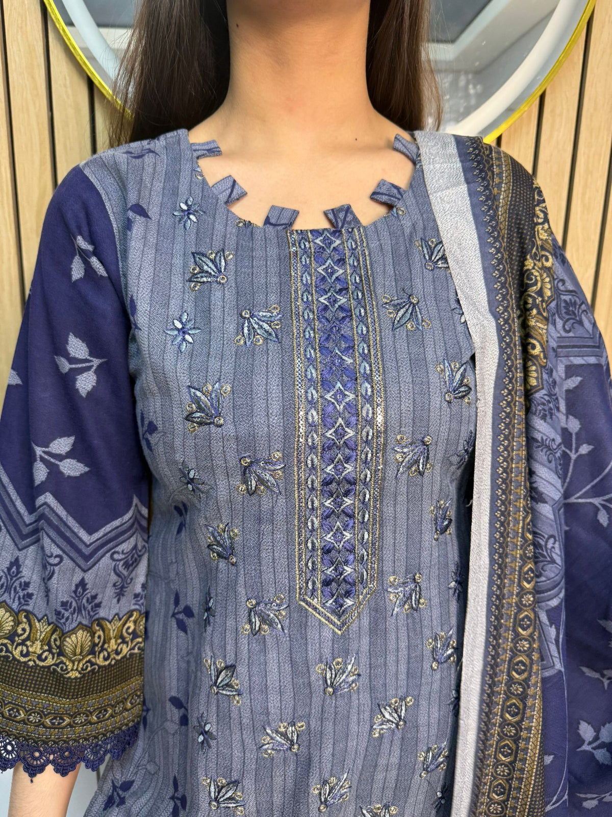 Arfa 3pc Dhannak suit with Shawl