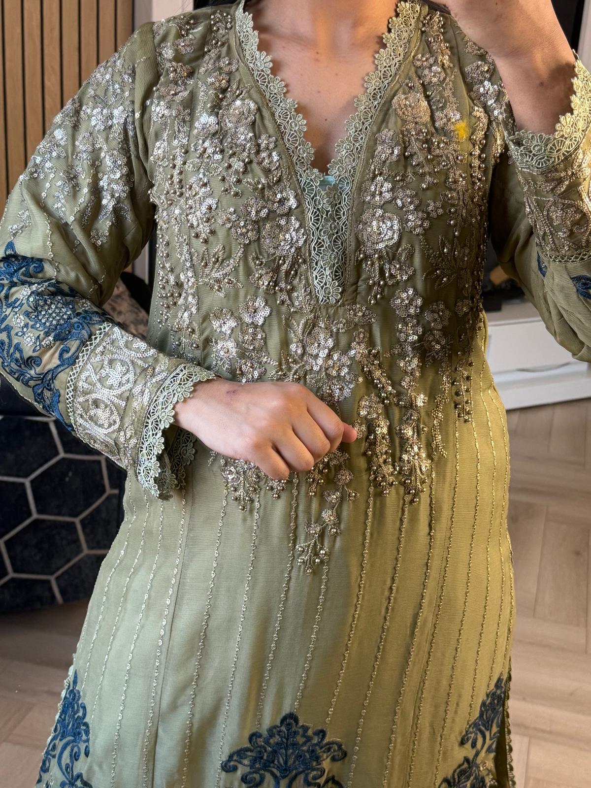 Maria B inspired  Chiffon 3pc Suit With Chiffon Duppata U2-A2