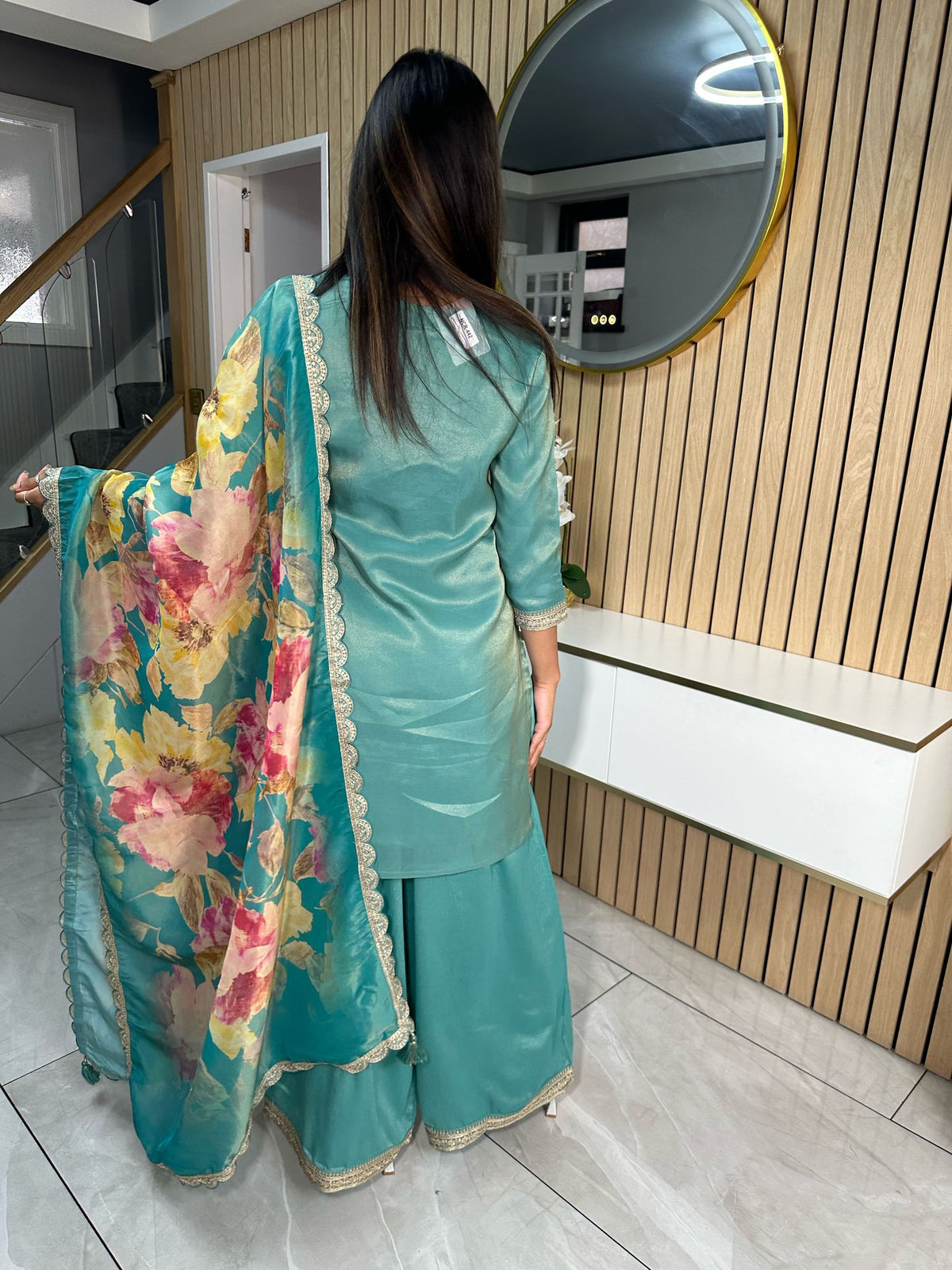 Amber 3pc Indian Silk With Floral Dupatta U2-G3
