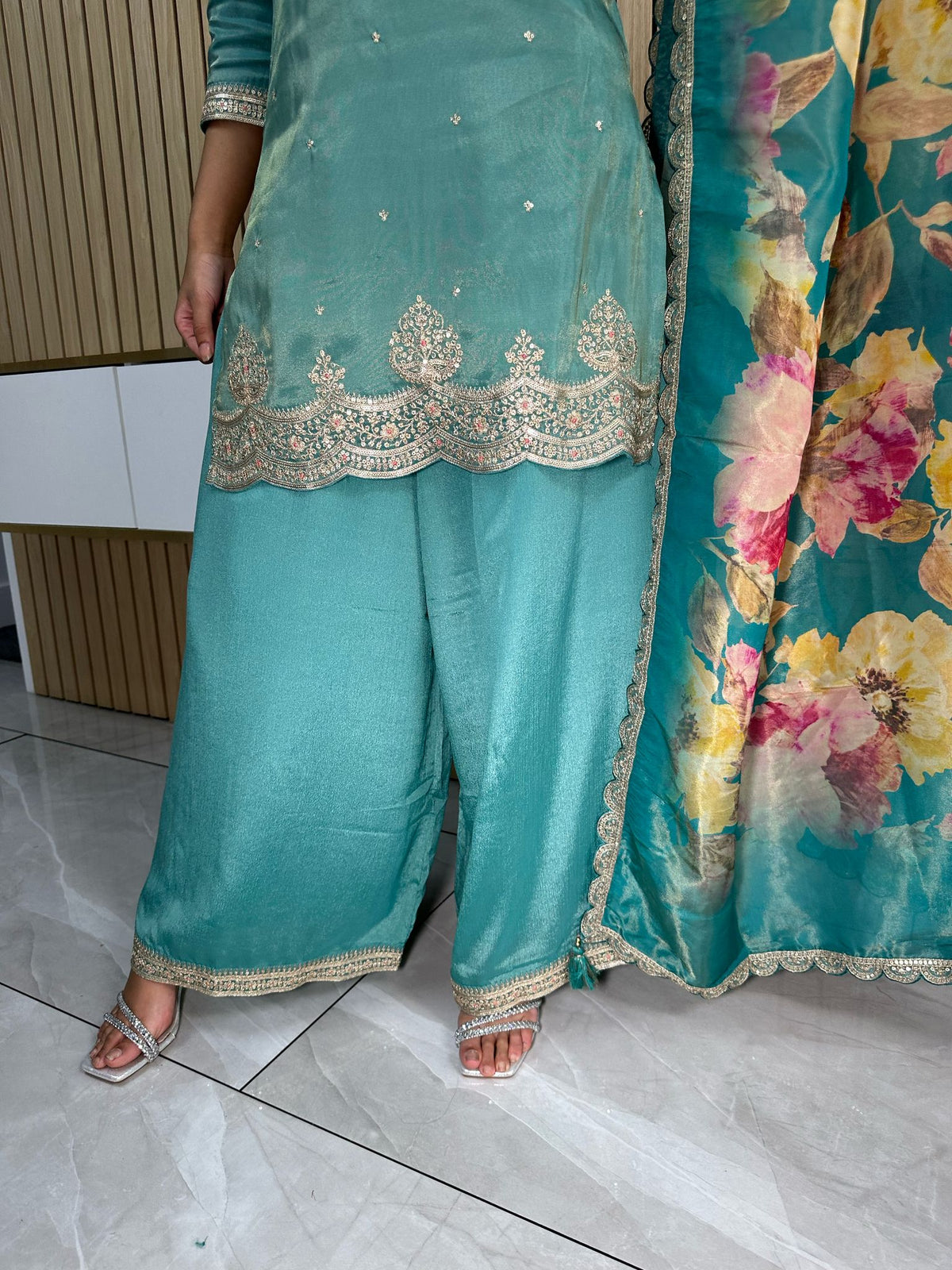Amber 3pc Indian Silk With Floral Dupatta U2-G3