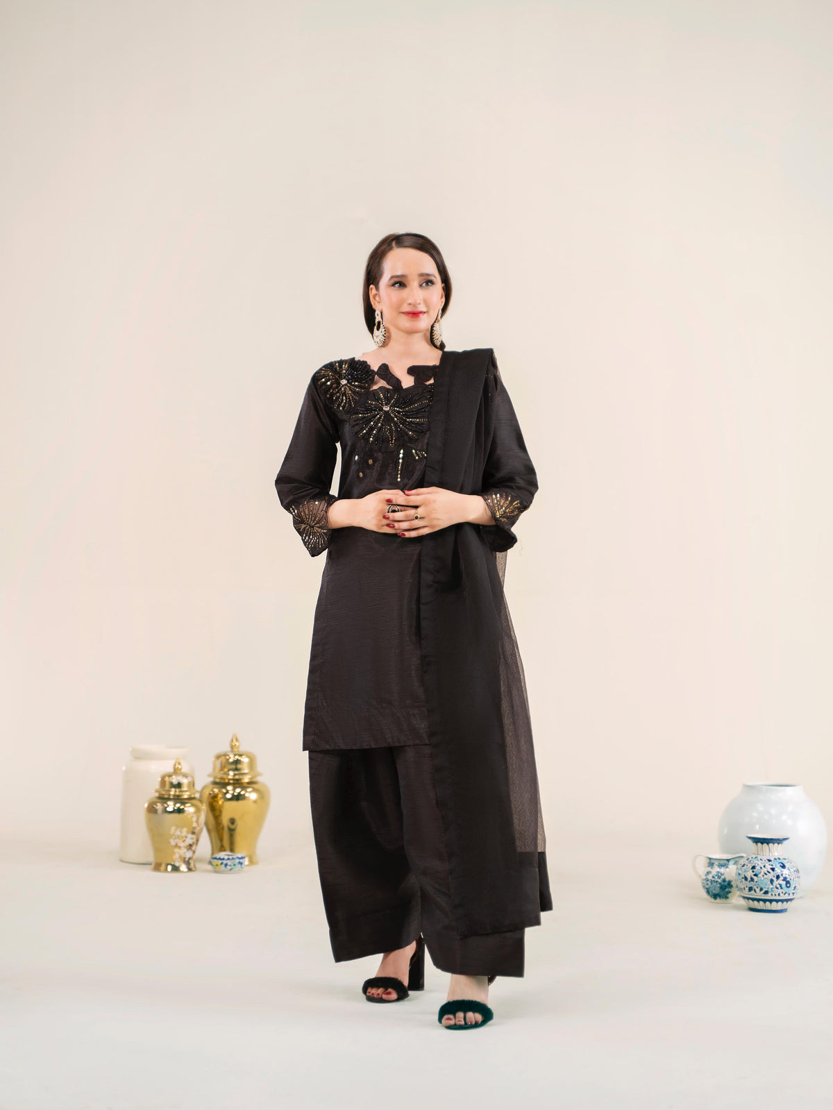 Chaandni Luxury 3pc Raw Silk Suits with Organza Scarf