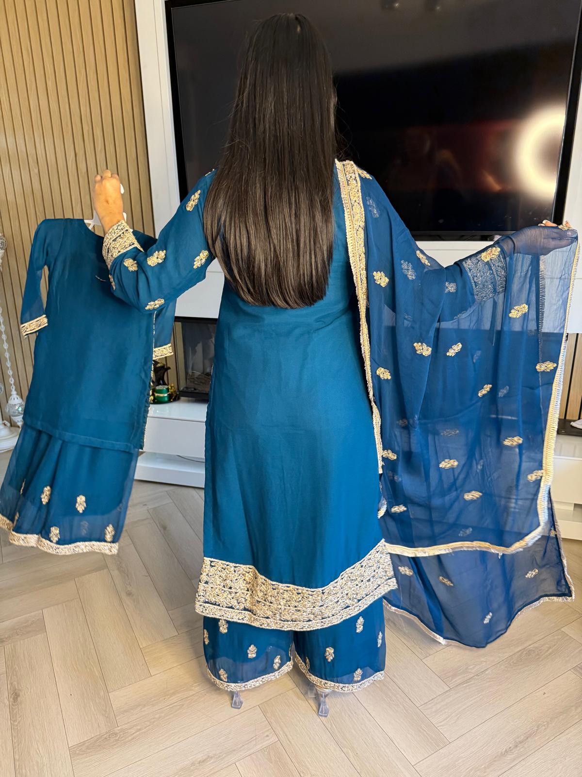 Manisba 3pc Mother & Daughter chiffon Suit With Plazzo