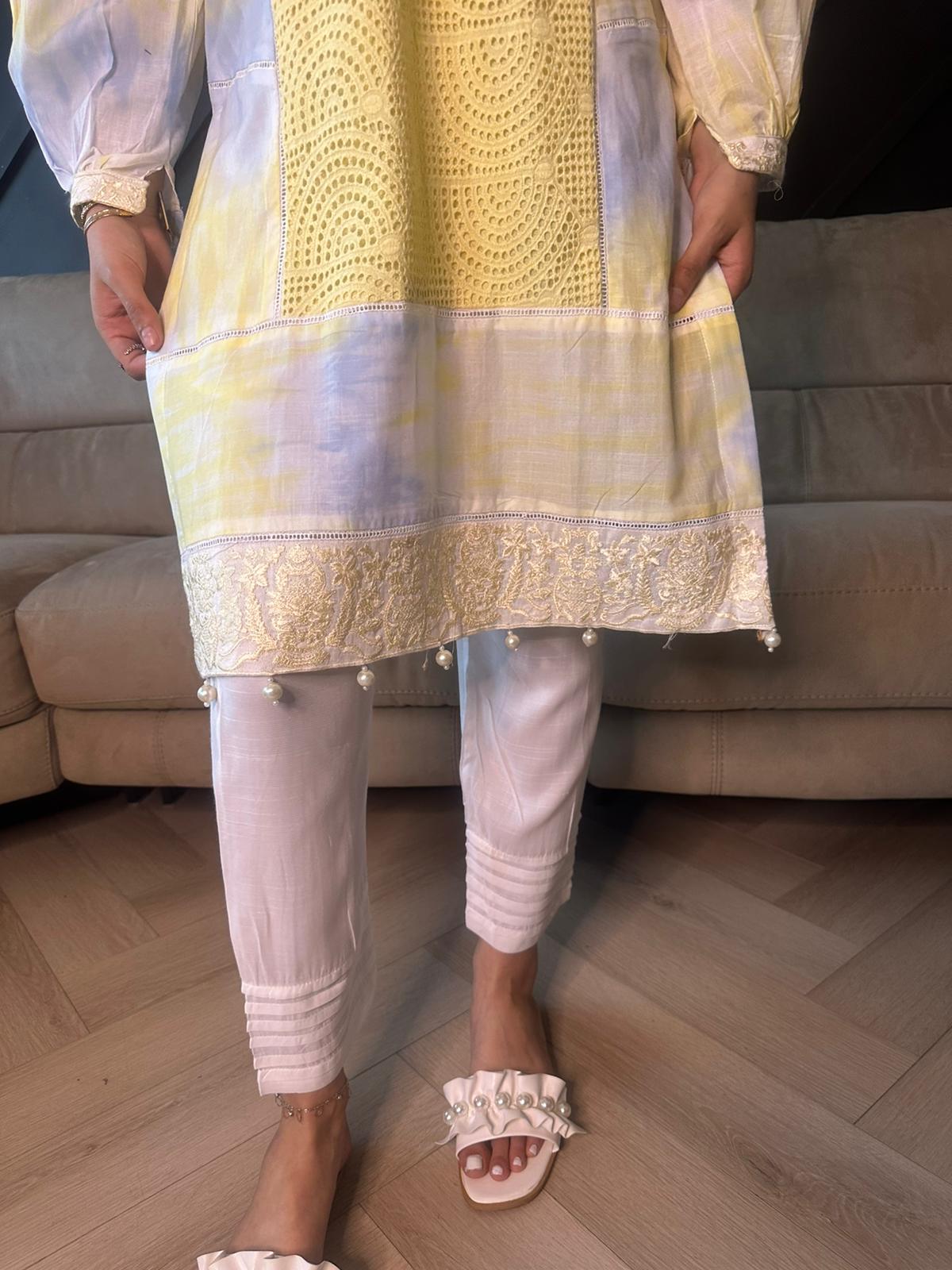 Sale Kurta - Yellow & Blue Tie Dye