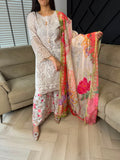 Aymen 3pc Embroidered Lawn Suits with Printed Plazzo Trouser