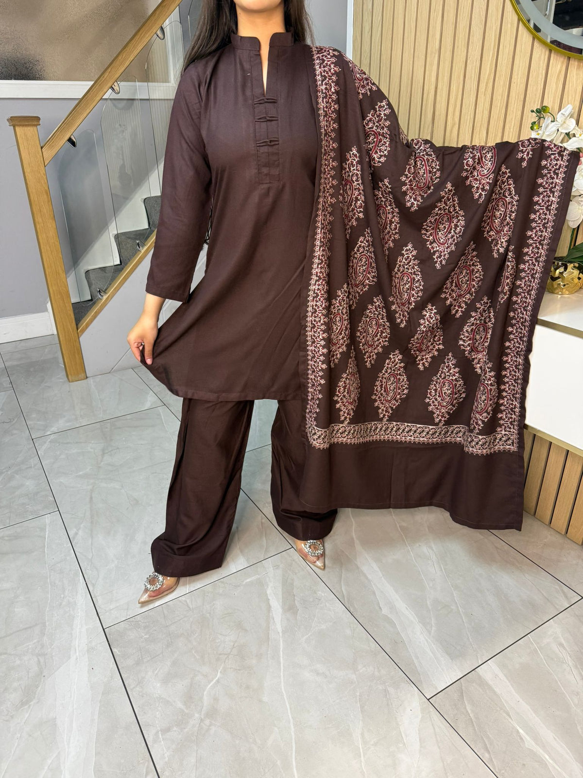 Noor Zahra 3pc Dhannak Suit With Embroidered Shawl